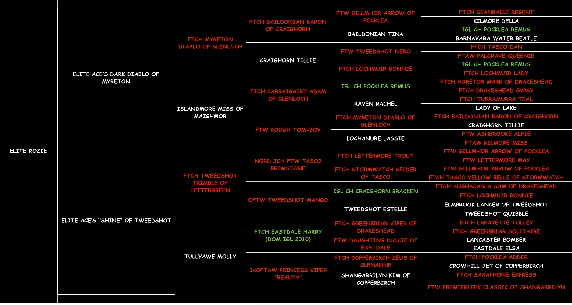 Rozie "ROZIE OF SHINING DIABLO" pedigree