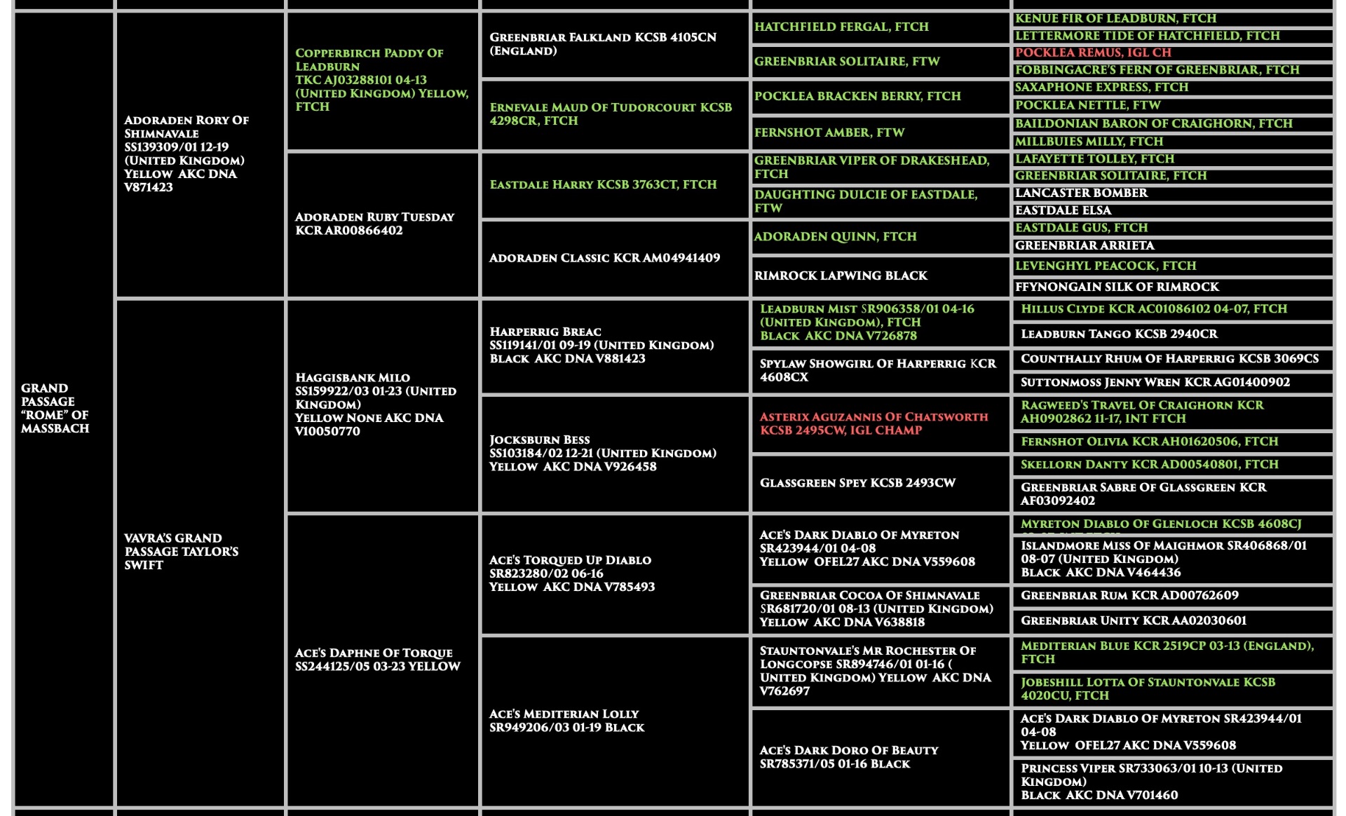 Rome - Grand Passage Rome of Massbach Pedigree