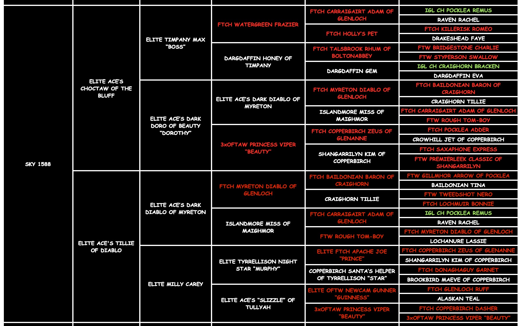 Sky F "ace's Elite Sky Of Choctaw" pedigree